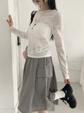 Pezzle See-Through Paisley Incision Split Cropped Long Sleeve T-Shirt