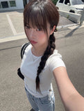 Taron String Side Slit Ribbon Strap Short Sleeve T-Shirt