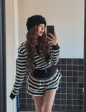 Pierre Stripe Set-up Flare Skirt