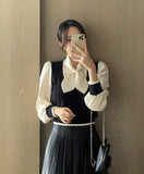 Duren Combination Knit Vest Tie Blouse