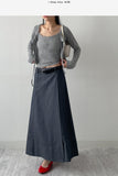 Deep Slit Wrap Denim Long Skirt