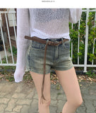 Suede Belt Set Span Denim Shorts
