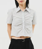 (W) Geek Shirring Striped Shirt