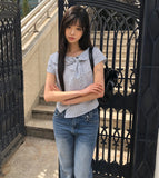 Yonning Check Short Sleeve Blouse