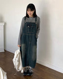 Makui Denim Suspender Long One Piece