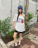 Uet US Overfit Off-Shoulder Printed Short Sleeve T-Shirt
