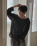 [PLAN MADE/MADE] Slant Snap Damaged Knit