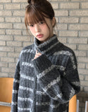 Boyu Stripe Zip-Up Mohair Knit Cardigan