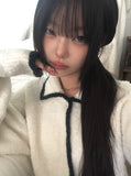 Tack Color Matching Collar Wool Knit Cardigan