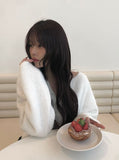 Nancy Henley Neck Button Round Patch Wool Knit