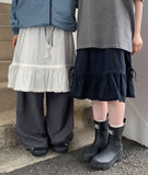 [BAONHAUS] Radonme Shirring Fringe Banding Midi Skirt