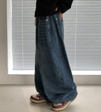 [Unisex] Melnew Snap Button Denim Banding Wide Pants