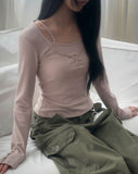 [Fake Layered/Peach Fuzz] Burnin Layered Button T-Shirt