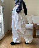 Holer strap banding two-way wide cotton long pants