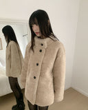 Plon Fluffy Half-Neck Midi Fur Coat Jacket