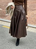 Chase Pleated Leather Long Skirt