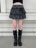 Dylan Check Ribbon Tiered Mini Skirt