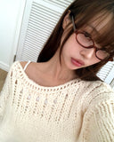 Lenu Punching Round Loose Fit Long Sleeve Long Knit