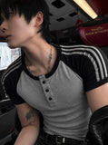 Color Matching Track Muscle Fit Henley Neck Short Sleeve Tee