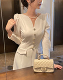 Plea Puff Heart Neck Button Slit One Piece
