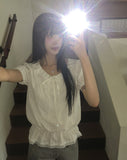 [MADE] Pure Frill Lace String Short Sleeve Blouse