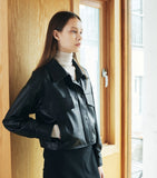 Lambskin Cropped Zip-up Jacket Woman