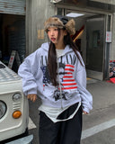 Land Stars and Stripes Two-Way Semi-Crop Hooded Zip-Up