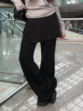 Wooeun Layered Bootcut Button Wrap Skirt Pants