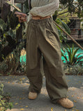 Poten Washing Balloon Pintuck Wide Pants