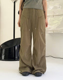 Carburn incision pocket key ring pintuck shirring two-way long wide jogger pants