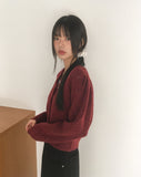 Tone Wool Bocashi Snap Button Shirring Knit Cardigan