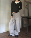 Soya Dot Half Button V-Neck Long Sleeve T-Shirt