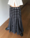 Kure check color matching long skirt