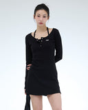 PRTN) Holter Neck Button Layered Short One Piece