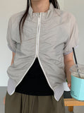 Huna Shirring Two-way Short Sleeve Wind Zip-Up