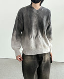 Gray Wet V-neck Knit