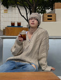 Grain Fisherman Knit Hooded Zip-Up