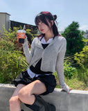 [U-BASIC] See-through Linen Ribbed Crop Cardigan