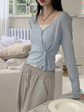 Deepu linen two-way V-neck cropped long sleeve cardigan