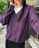 Er Button Layered V-Neck Long Sleeve Long Knit