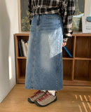 Hash Slit Denim Long Skirt