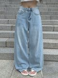 Wet Light Blue Washing Wide Denim Pants
