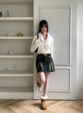 Kimme Collar Fur Ribbon String Long Sleeve Cardigan