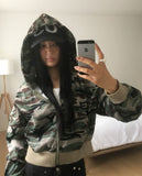 E-Ring Military Camo Pocket Crop Long Sleeve Hooded Zip-Up