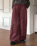 Peubit two-pin tuck banding cotton long wide pants