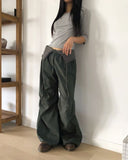 Newman color matching pintuck strap wide long pants