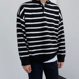 Fuzz Stripe Henley Neck Knit