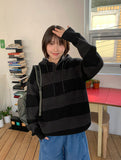 [unisex] Corinne Stripe Button Over Hood Knit