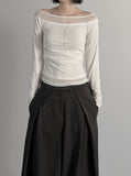 Ribbed Color Matching Layered Pintuck Boat Neck Tee