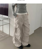 Cotton Two-Way Pocket Knee Shirring Wide Banding Pants